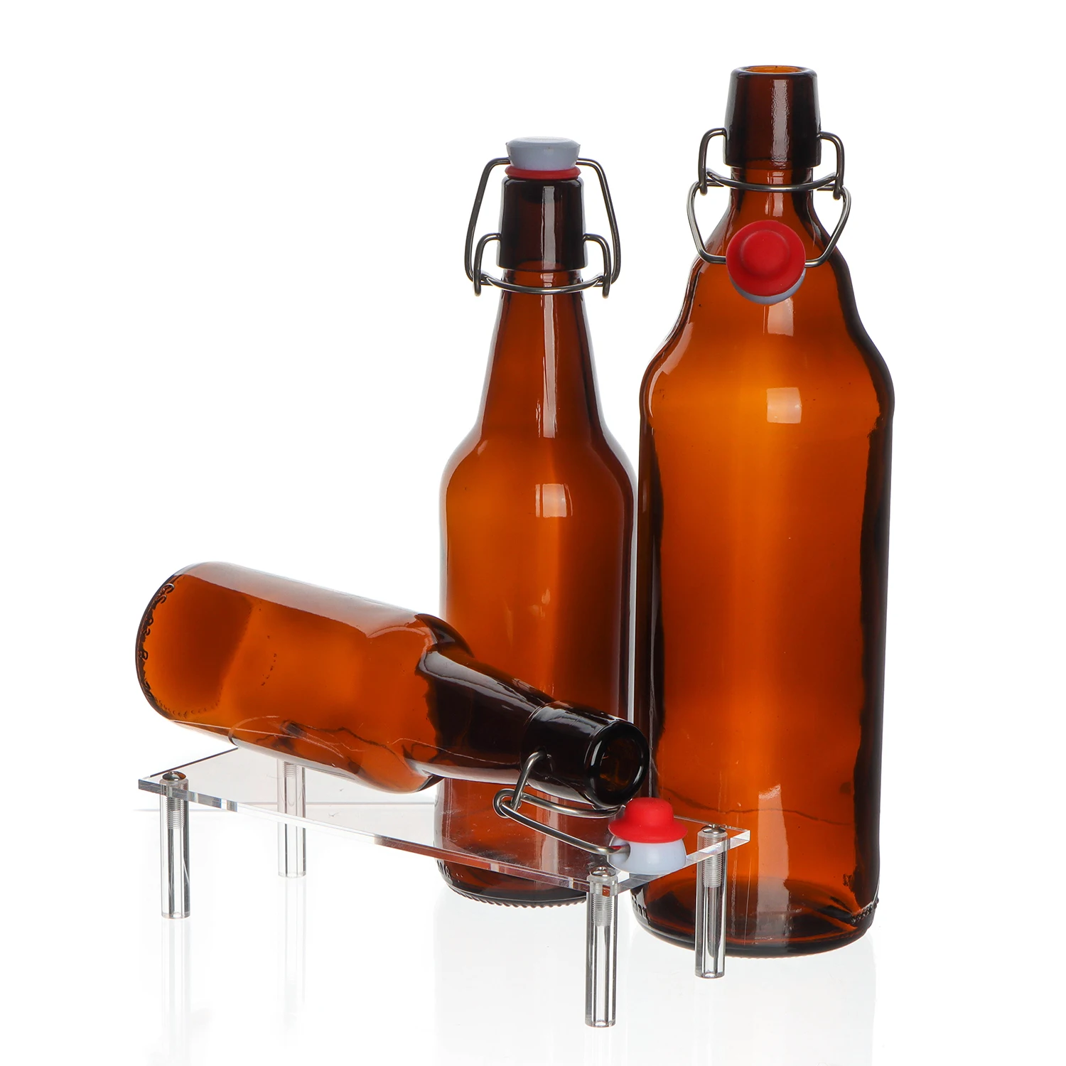 Hot sale 330ml 750ml Unique Shape Amber Brown Color Glass Bottles For Beer With Swing Top Lids