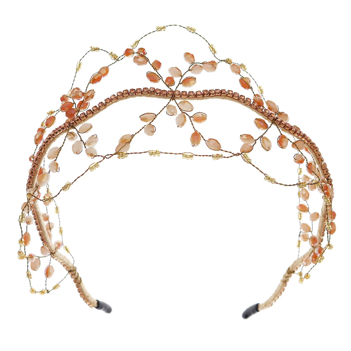 Handmade crystal beaded bridal crown Wedding tiara mesh bridal headband