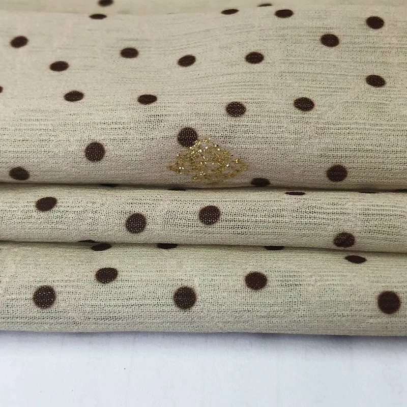 new pattern dot printing chiffon crinkle wrinkle gauze crepe fabric solid color muslin fabric for clothing