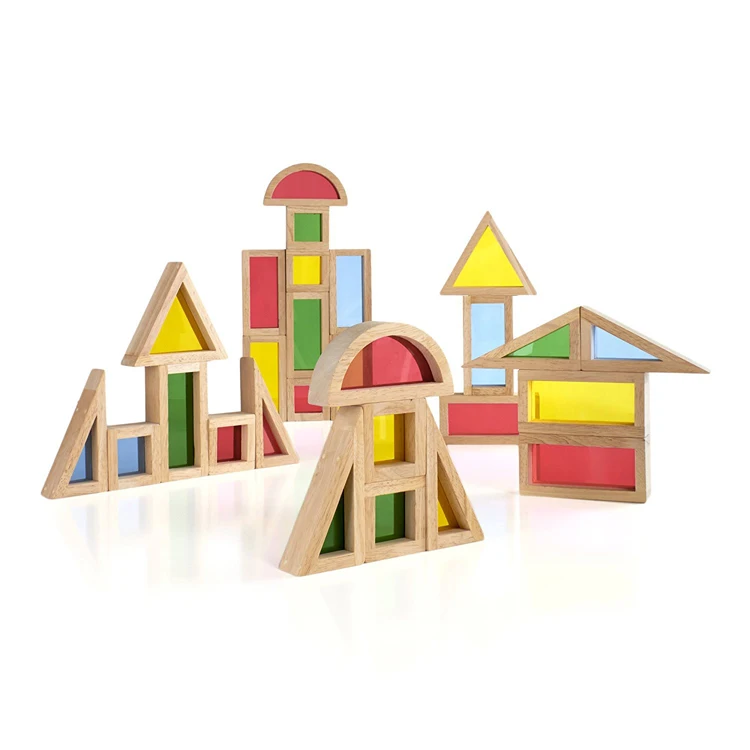 Montessori Toys Wooden Block with Acrylic Rainbow Block Educational Toys for Children