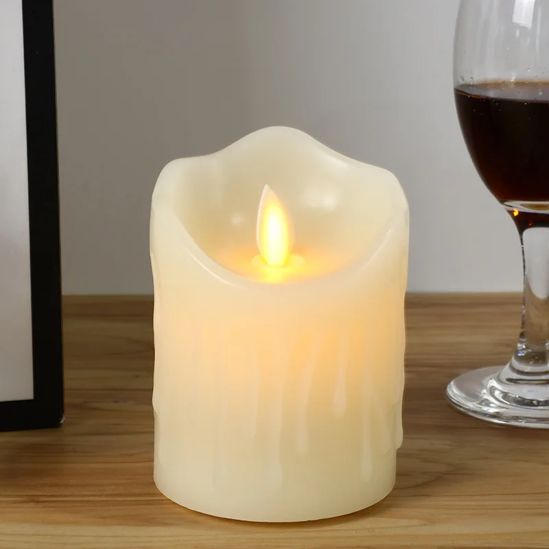 Ivory White 2*AA Battery USB Chargeable Remote Operate Moving Wick Flameless Paraffin Plastic LED Candle for Wed Table Deco
