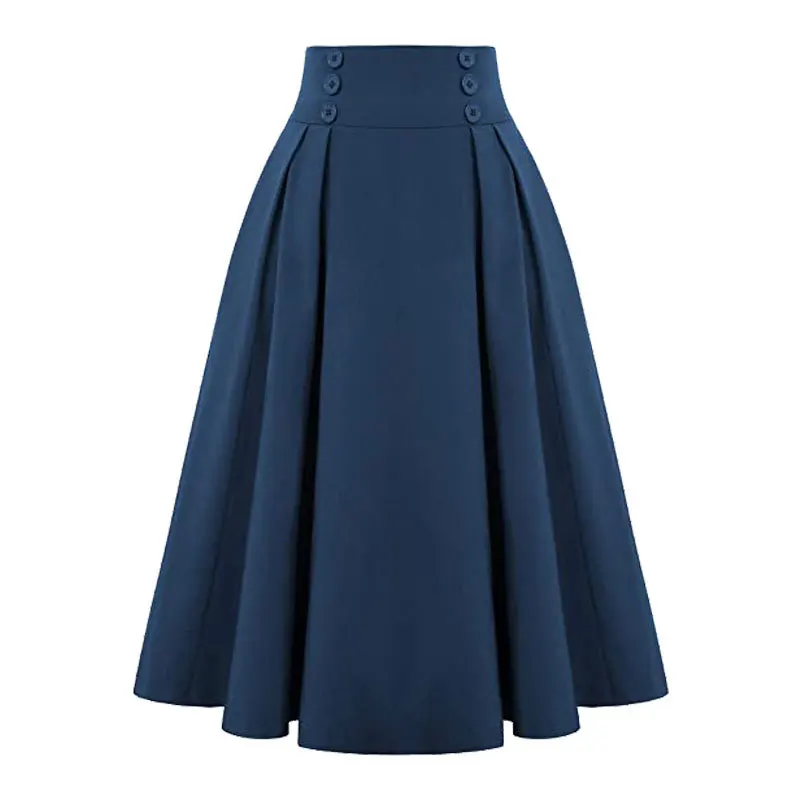 Wholesale 2022 New Summer Casual Retro Button High Waist Long Women Mini Pleated Skirts
