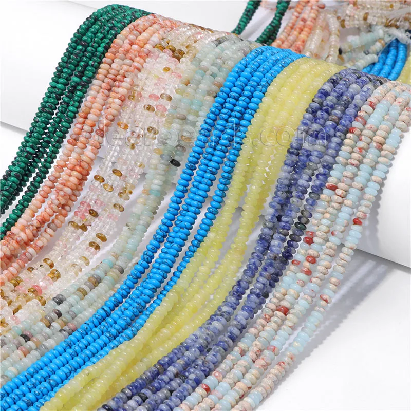 Natural Rondelle Shape Gemstone Loose Beads, Heishi Genuine Stone Rondel Bead For Jewelry Making 2x4mm