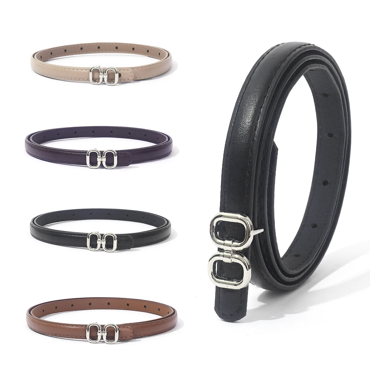 Женский обтягивающий ремень с серебряной пряжкой