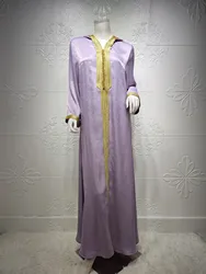 Middle East Dubai Champagne Lace Suede Gown Robe Islam Women Abaya Muslim Hooded Dress with Hijab