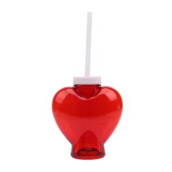 Hot Sales Valentine Drinking Beverage Water Bottle  Custom Light Up Plastic heart Cups with straw
