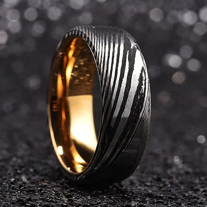 
Beautiful deer antlers Damascus steel ring professional ring men with polished blue inlay 