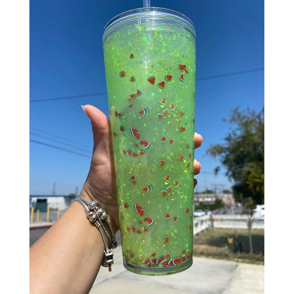 Factory Price 16oz 24oz Insulated clear tumbler Bomb Powder gold holographic rainbow Sequin Glitter Double Walled Acrylic cups