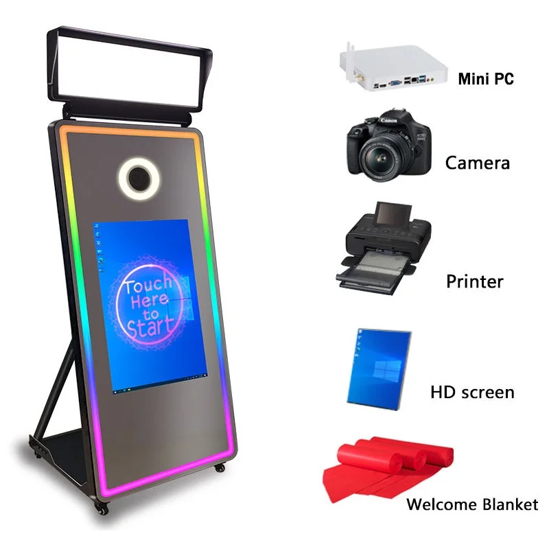 2024 Newest Magic Mirror Photo Booth Led Frame Screen Case Transport Mirror Selfie Photo Booth Mirror Photo Booth