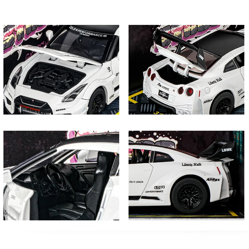 Diecast 1/32 Nisson GTR Alloy car model sound and light pullback doors open GTR metal model car display collection toy