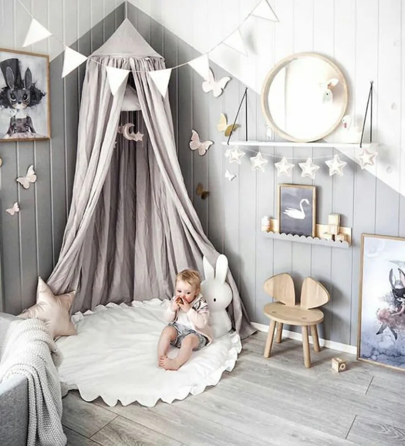 Baby Crawling Blanket Round Solid Color Ruffle Rim Soft Cotton Pad