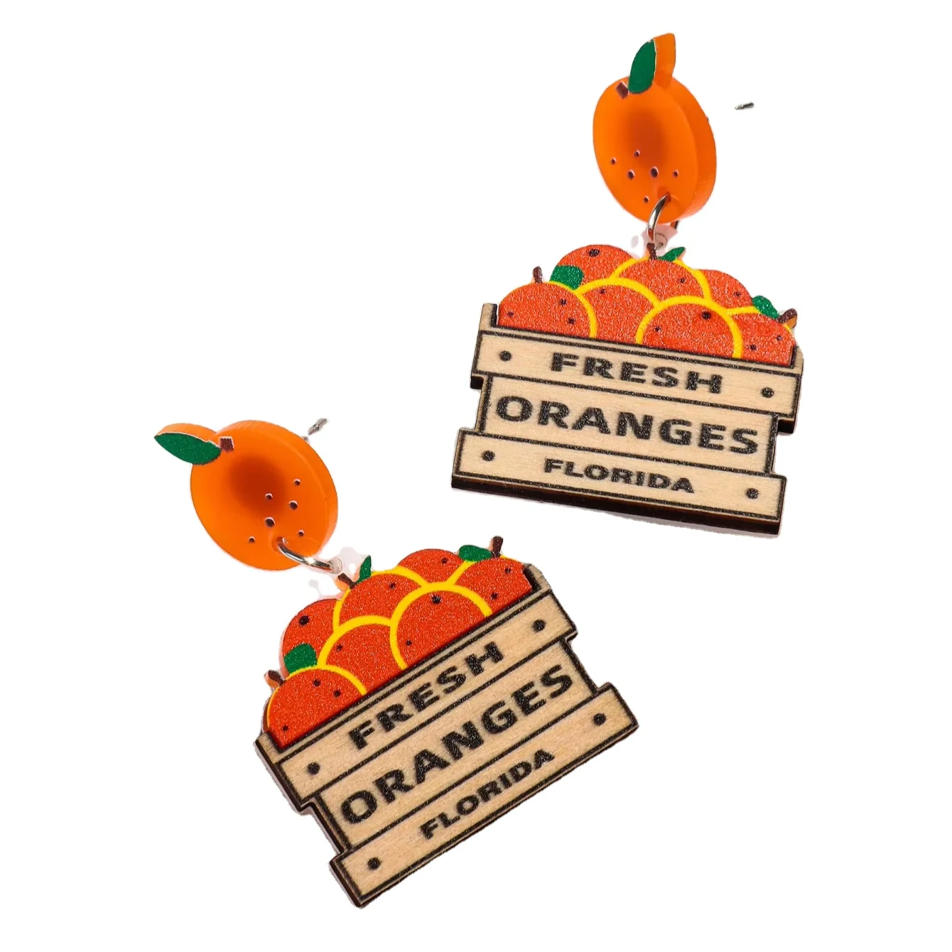 Manufacturer Direct Sales Orange Stand Earrings Personality Cute Design Fruit Acrylic Earrings For Women