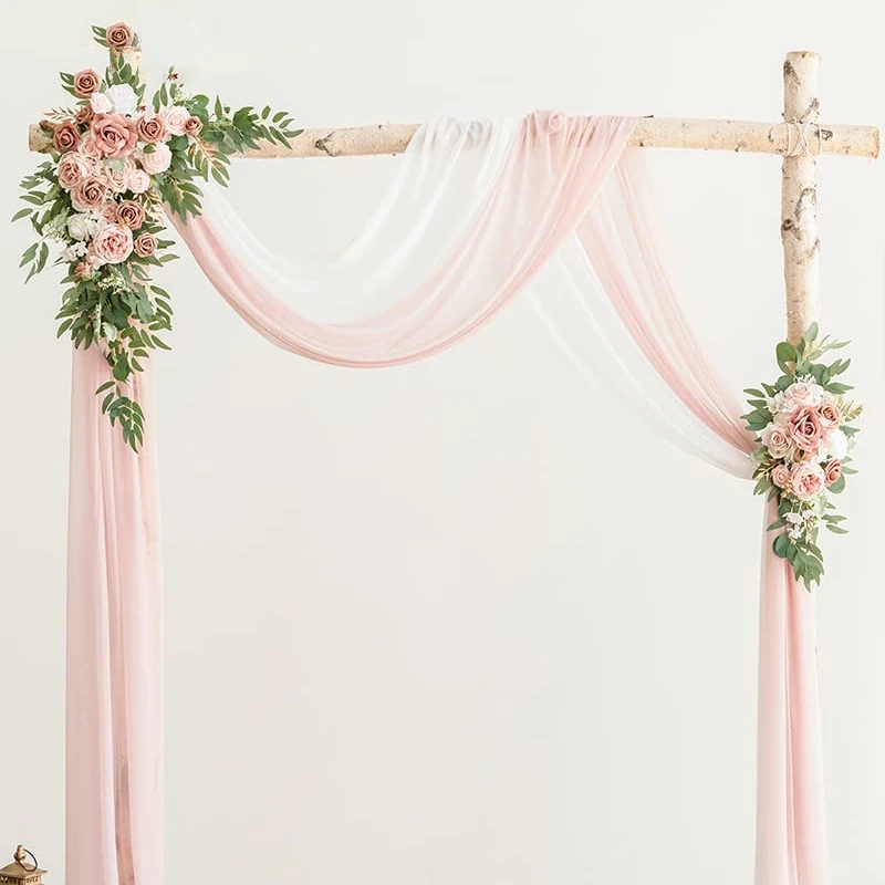 flower wedding arch backdrop wooden arch pipes and drapes dusty rose flower combo cream drapes for wedding decoration