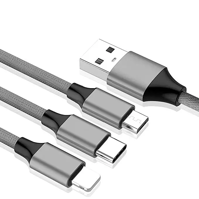 Заводской OEM 3 в 1 нейлоновый плетеный кабель 2A micro usb type C зарядный для телефона iphone samsung huawei