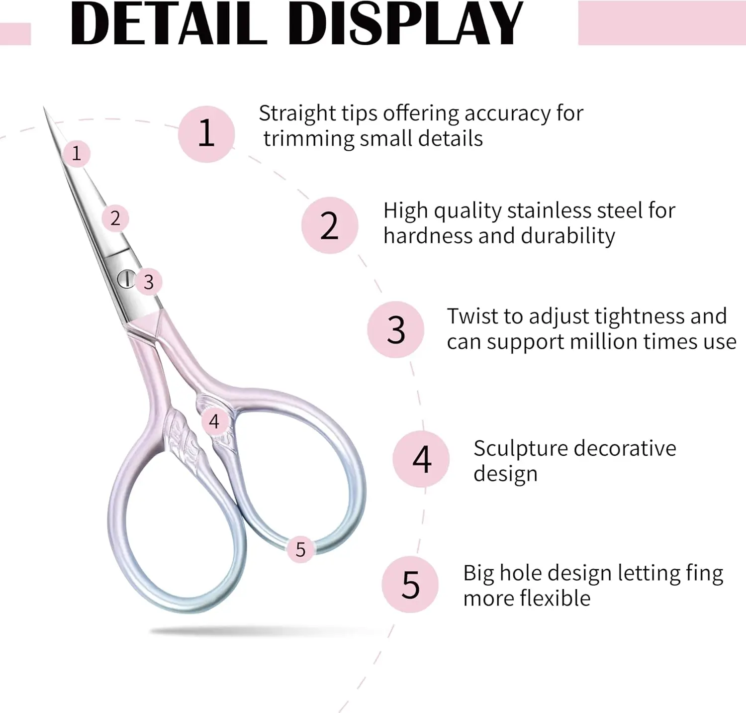Eyebrow Scissors for Women Professional Grooming Mini Scissors with Stainless Steel Straight Tip 3.5 Inch Pink