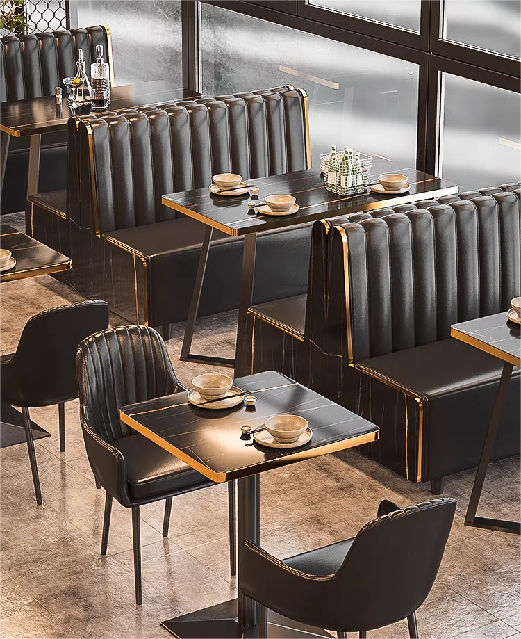 Hot Sale Restaurant Furniture Modern Booth Seating Black Color Leather Fast Food Table and Chair Set