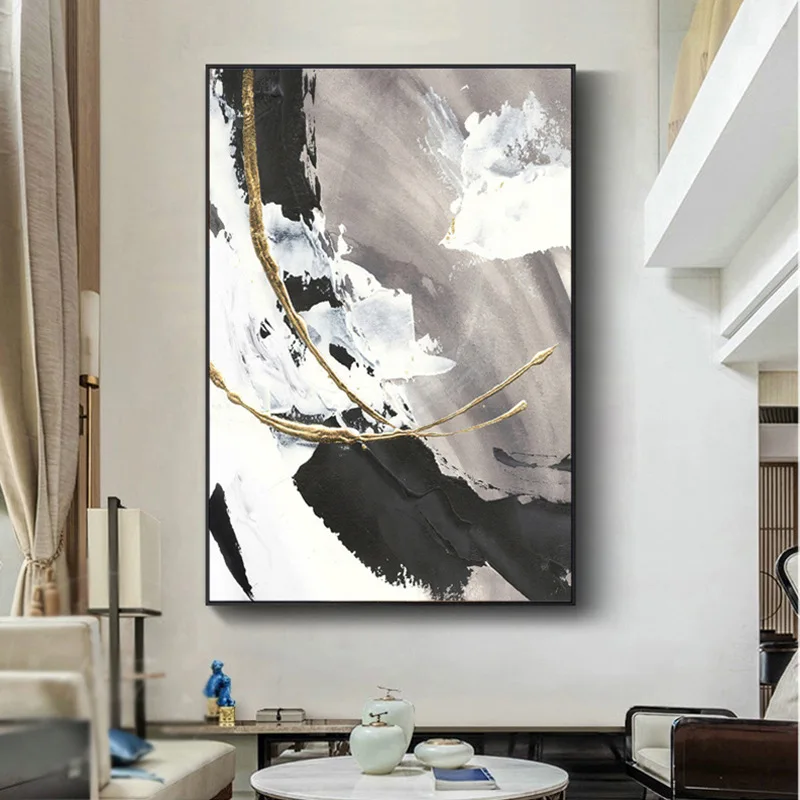 hot selling 100% hand made nordic living room decoration black white gray custom hand painted hand-painted abstract oil painting