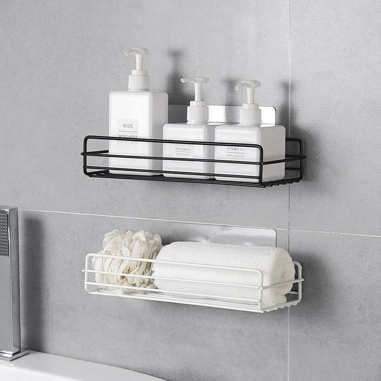 
Simple Design Metal Wire Iron Single Tier Bathroom Storage Basket Wall Mounted Cosmetic Container Rack 