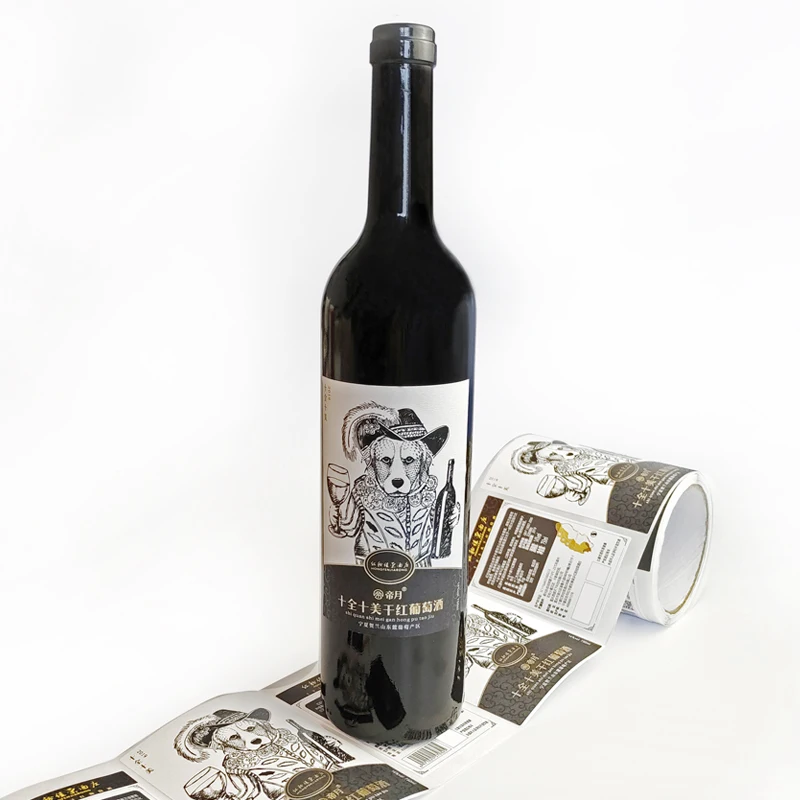 Glass Bottle Labels Logo 3D Embossed Laminated Roll Sticker Wine Luxury Gold Foil Printing Label Stickers