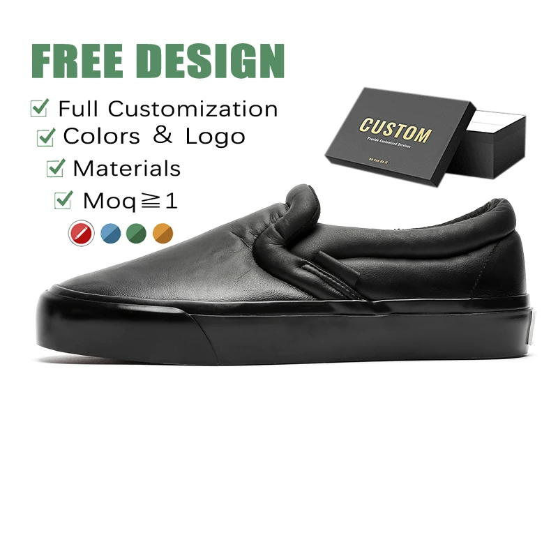 Rubber Sole Ladies Flat Slip on Leather Skateboard High Quality Casual Walking Shoes for Men Custom Shoes Manufacturer