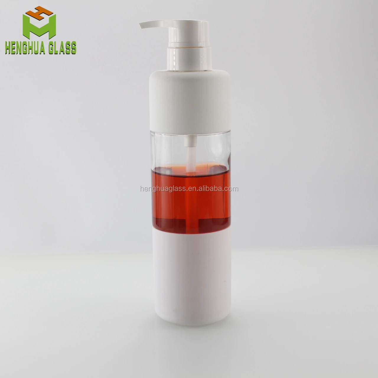 custom shape 500ml pump glass bottle 473ml 16oz Hand sanitizer glass bottle  shampoo bottles with Non-slip silicone sleeve