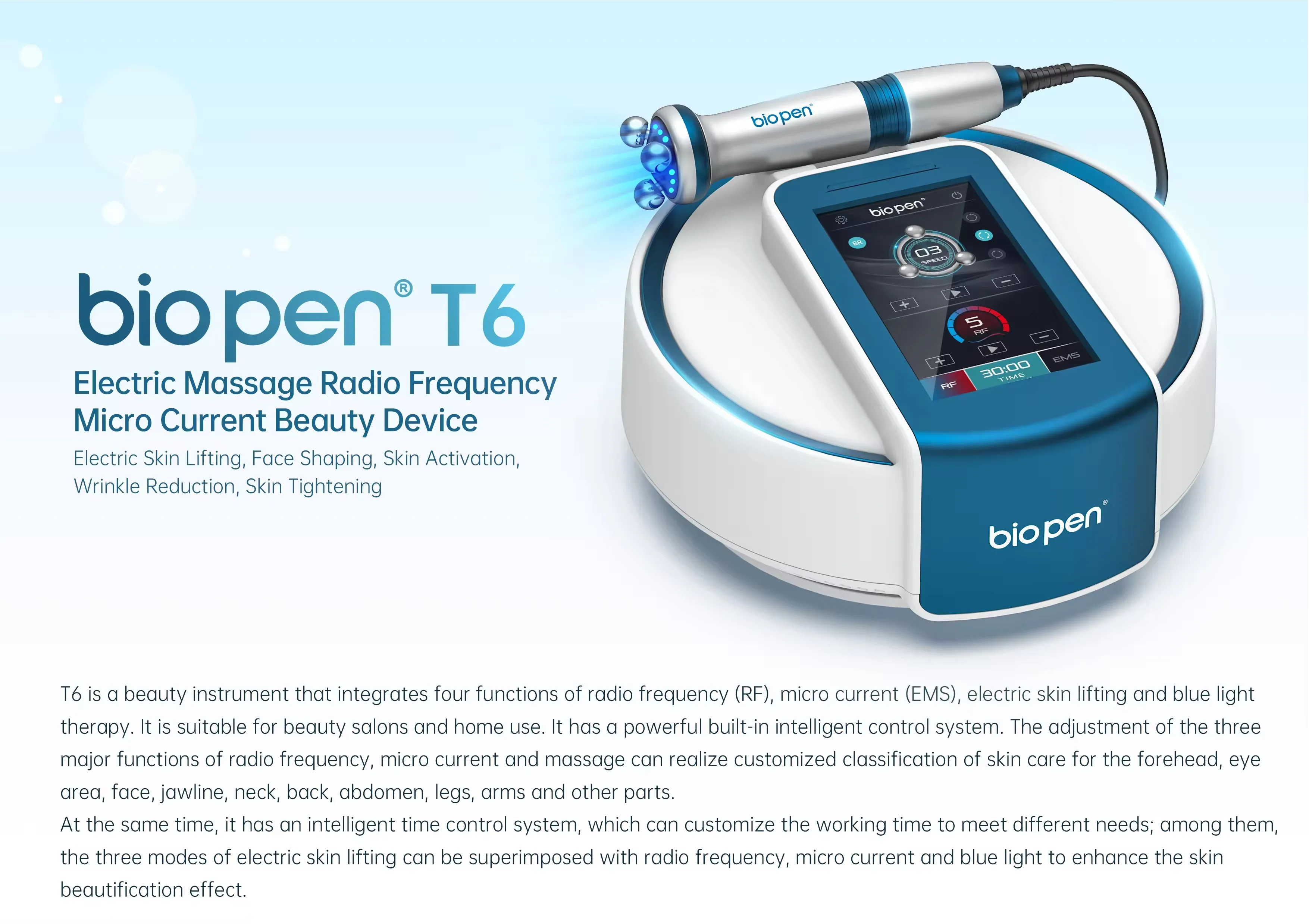 New Bio T6 RF Facial Lifting EMS Micro-current Blue Light Therapy Facial Massage Removal Wrinkle Acne  Pore Shaping Fat Dissolve