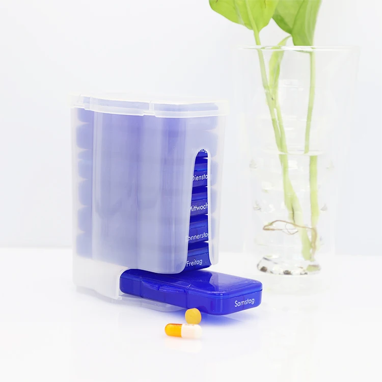 clear blue 7 Day With 28 Compartments Tower Pill Case 4 Times A Day Weekly Pill Organizer Small Pill Box Medicine Case