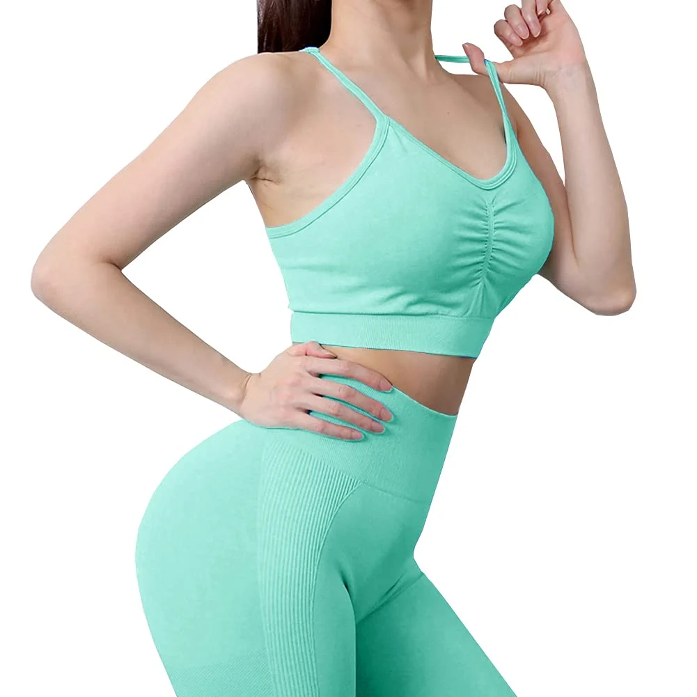  Custom Design Color Women Workout Sports Bra Brief Sets 2 Piece High Waist Seamless Leggings Gym Fitness