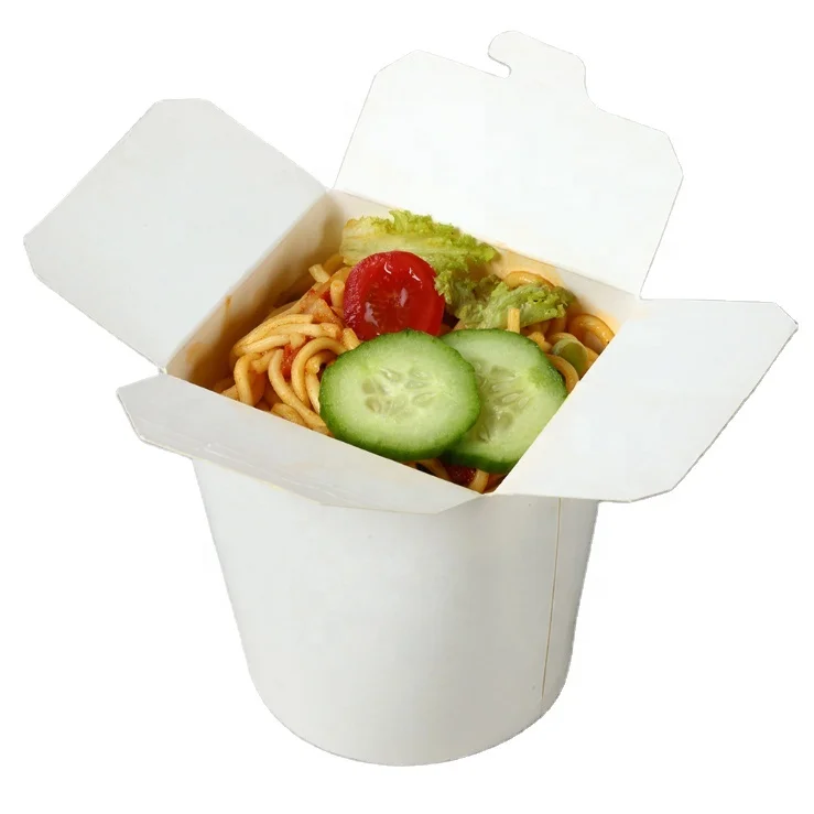 Traditional Disposable Compostable Food Grade Takeout Round Bottom White Paper Noodle Box Microwave Paper Chinese Lunch Box