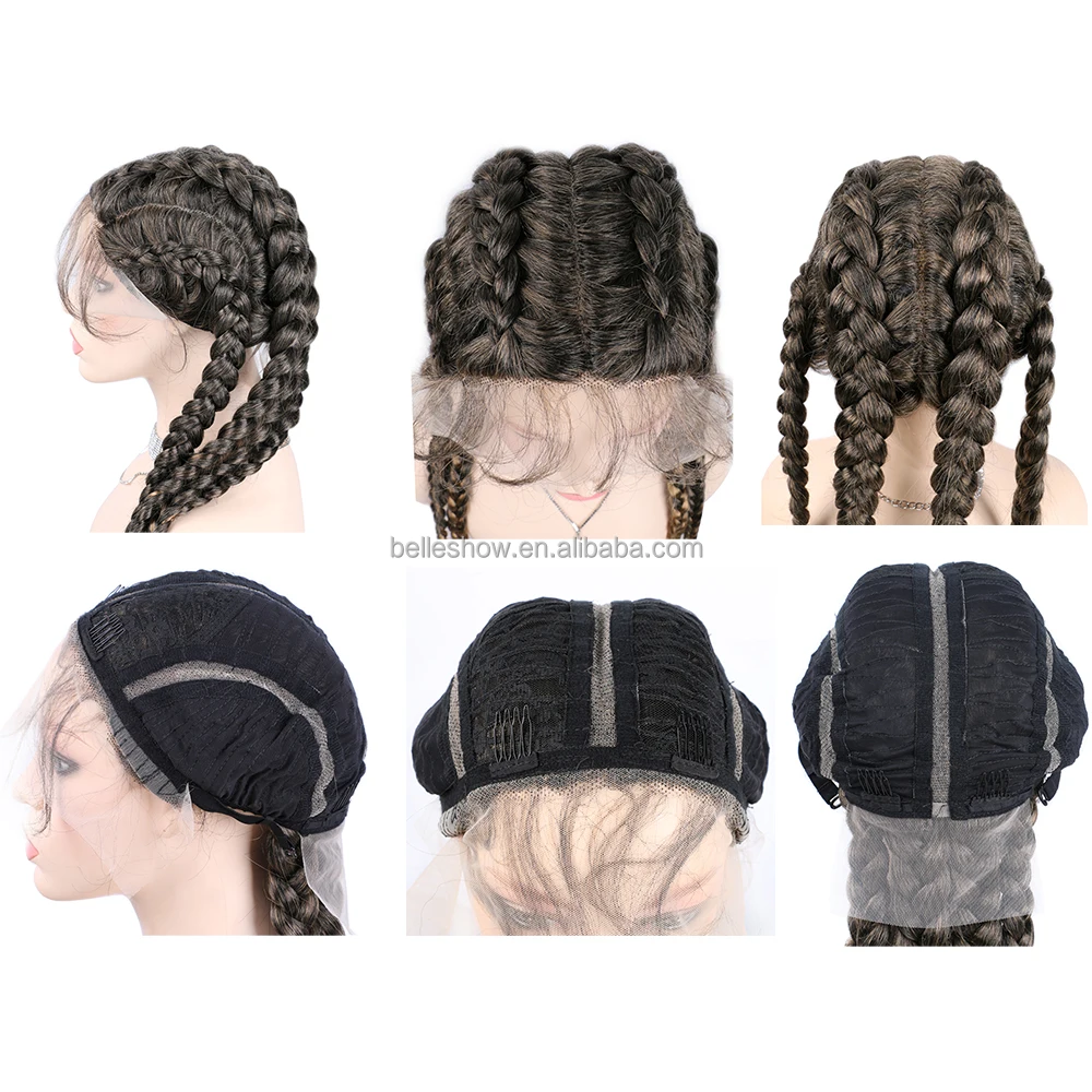 Braided Lace Front Wig African Glueless Women Tresse Cornrow Synthetic Lace Braided Wig Baby Hair For Black Women Box Braids Wig