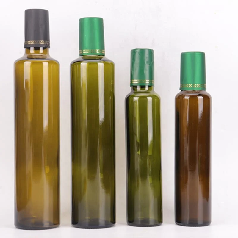 Factory price empty round square dark green 100ml 250ml 500ml 750ml small oil olive glass bottle with Aluminum cap