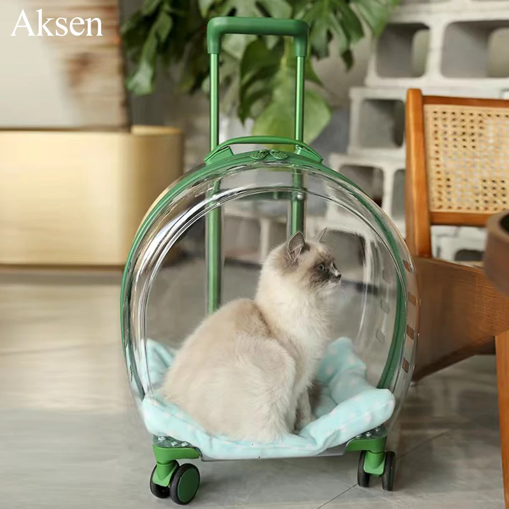 Clear Going Out Portable Pet Travel Holder Large Capacity Cat dog Luggage with wheel transparent capsule pet trolley case