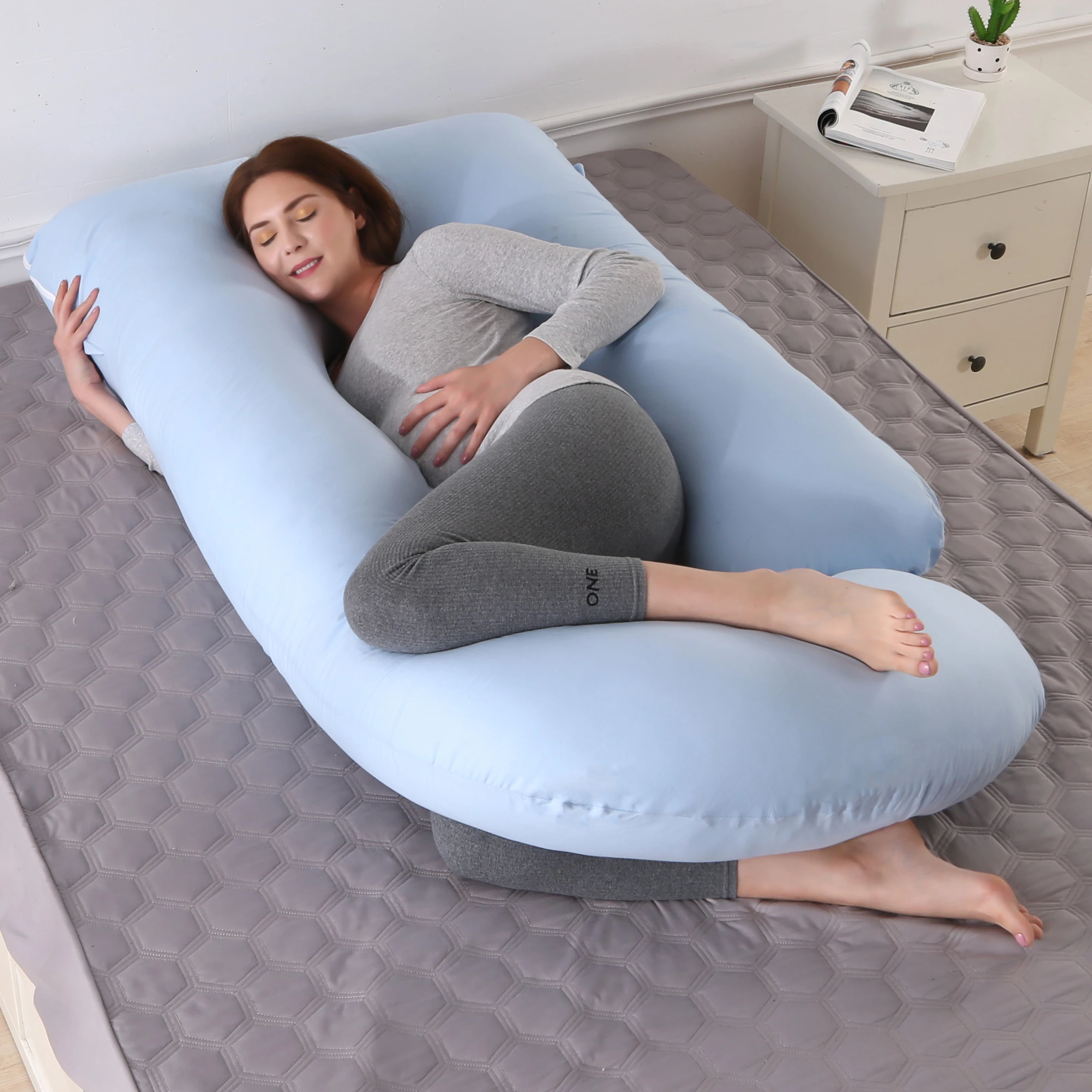 Pregnancy pillow J-shape full body maternity pillow with Detachable Cotton Cover