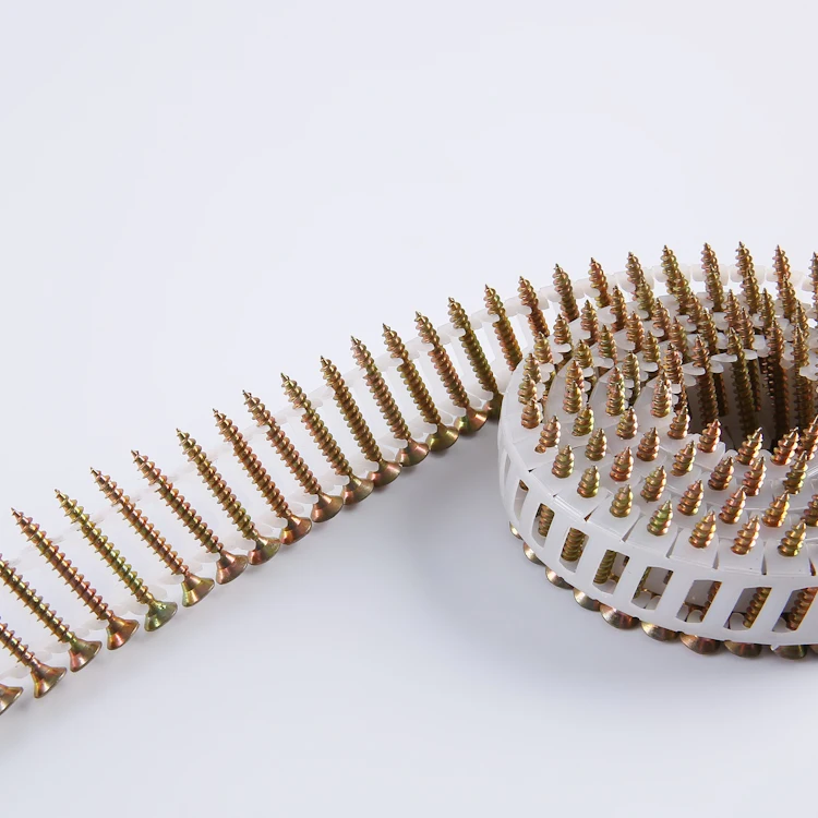 HANYU coil 1.75inch high quality plastic sheet collated screw rolling wire pallet nail yellow zink supply for sale