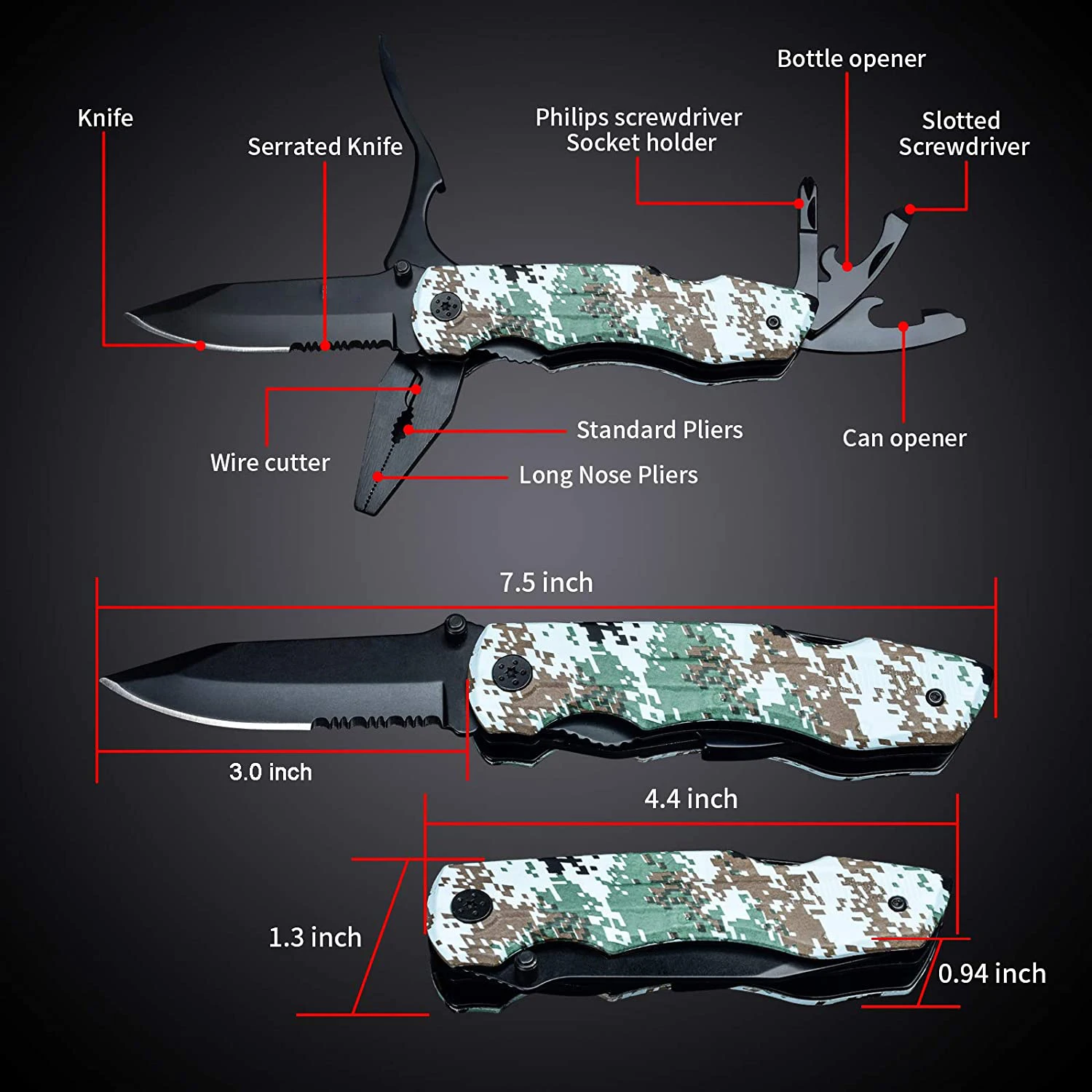 Multitool Pocket Knife Men, Gifts for Dad Husband Boyfriend on Fathers Day, Survival Multi Tool, Multipurpose Tactical Utility P