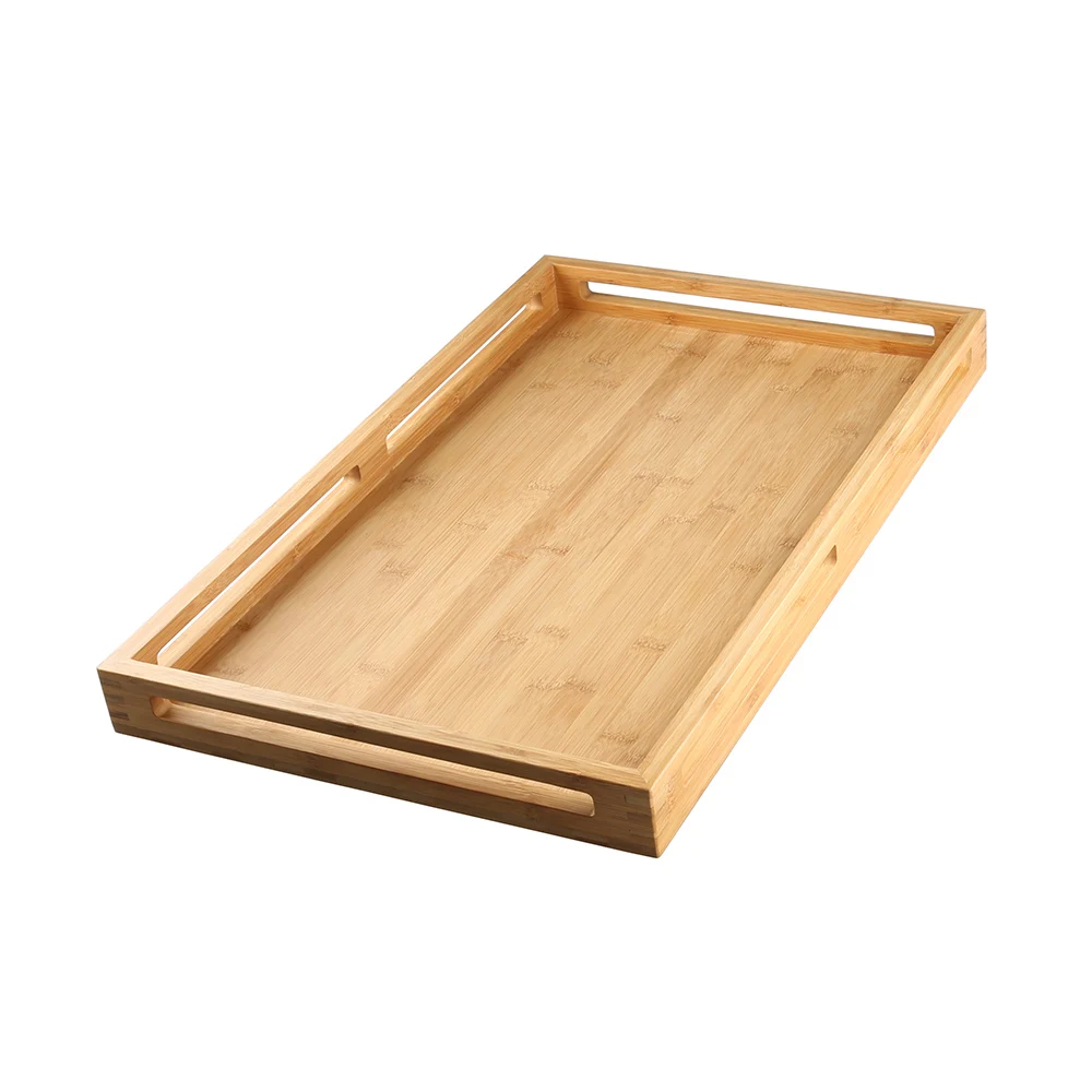 Restaurant Food Service Ottoman Coffee Table Decor Bed Tray Rectangle Extra Big Large Hollowed Handles Bamboo Wood Serving Tray