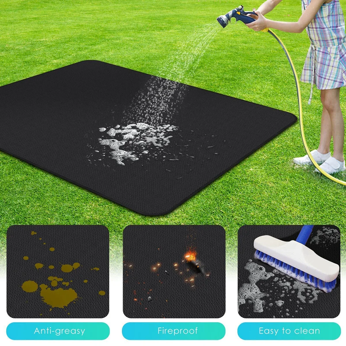 Double Sided Fireproof Grill Pad Indoor Fireplace Mat Waterproof Oil Proof BBQ  Mat Grill Smoker Deck Protective Fire Pit Pad