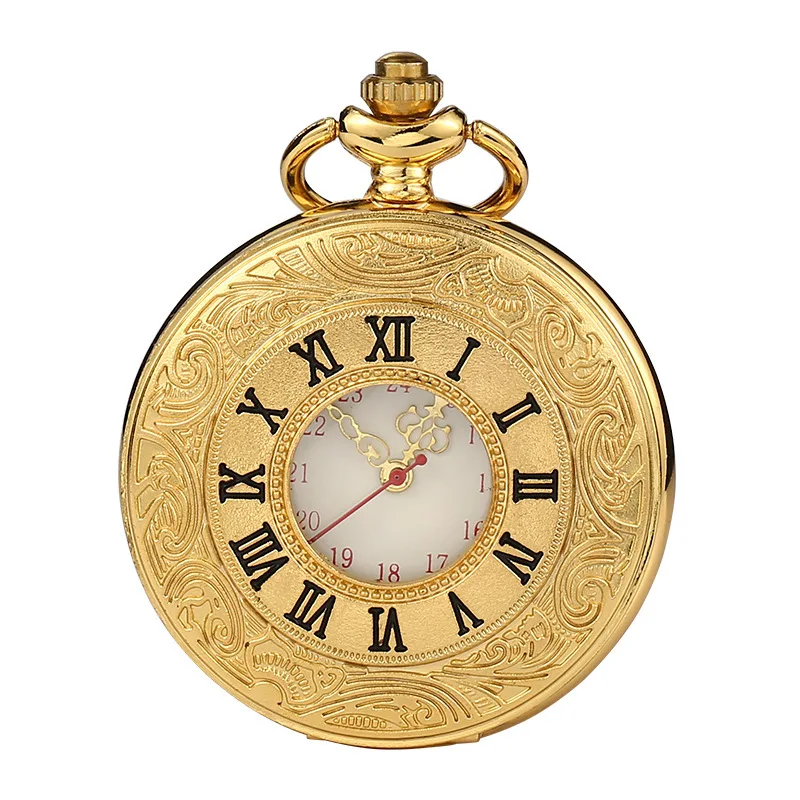 Pocket Watch Roman Classic Retro Hollow out Quartz Watch Alloy 12/24 Hour Scale 60 Minute Scale