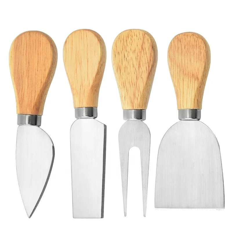 Set of 4 Cheese Knives with hard Wood Handle Steel Stainless Cheese Slicer Cheese Cutter- Mini Knife  Butter Knife Spatula