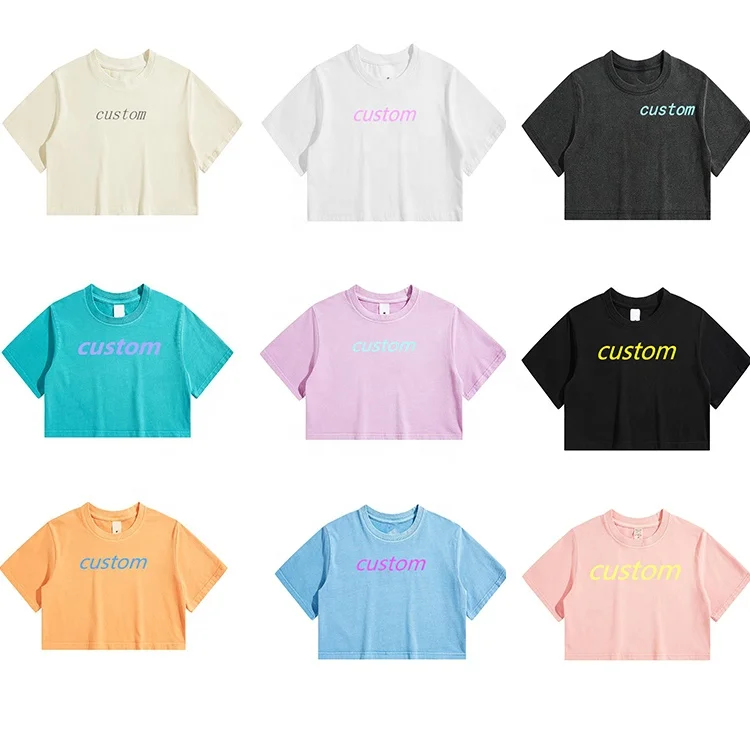 Holland custom logo size plain o-neck women  vintage t-shirts retro cream-coloured breathable washed short style t-shirts