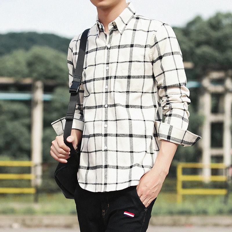 Men Fit  Dress Plaid Shirts Male Clothes Social Casual Chemise Homme shirt pant