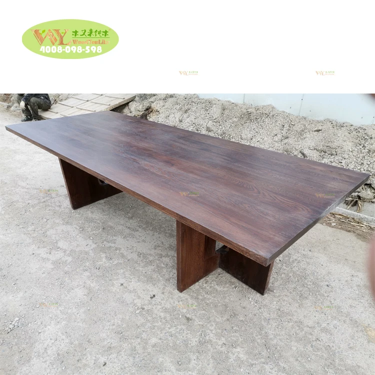 Hot Selling Full Stave Solid Wood Furniture Dark Stained Antique Oak Dining Table