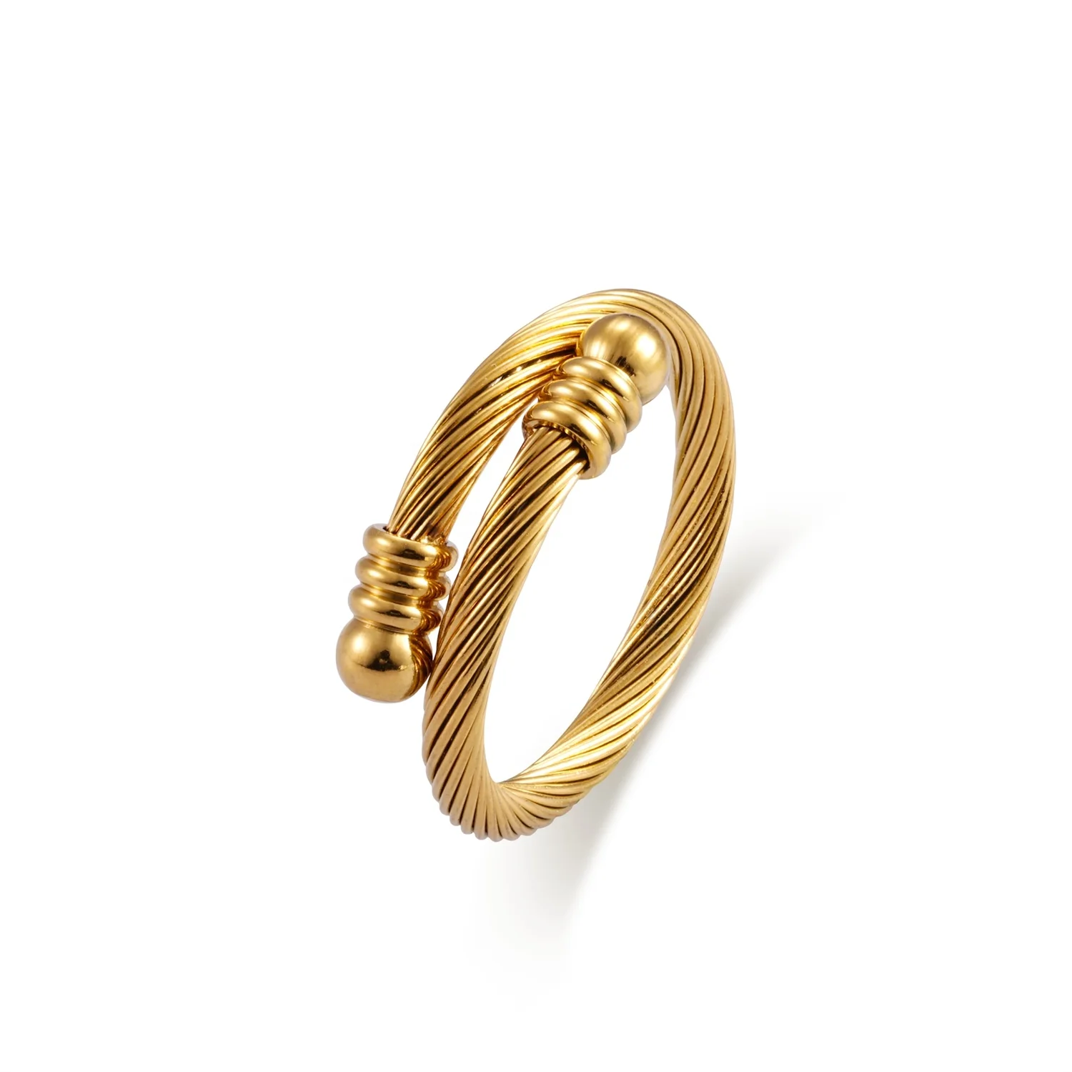Wholesale custom 18k gold plated stainless steel ring fashion jewelry Trendy twist rope open adjustable couples ring men women