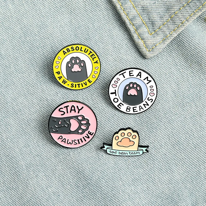 Cute Pink Stay Pawsitive Enamel Pin Dog cat Footprints Cartoon Funny Brooch lapel pin