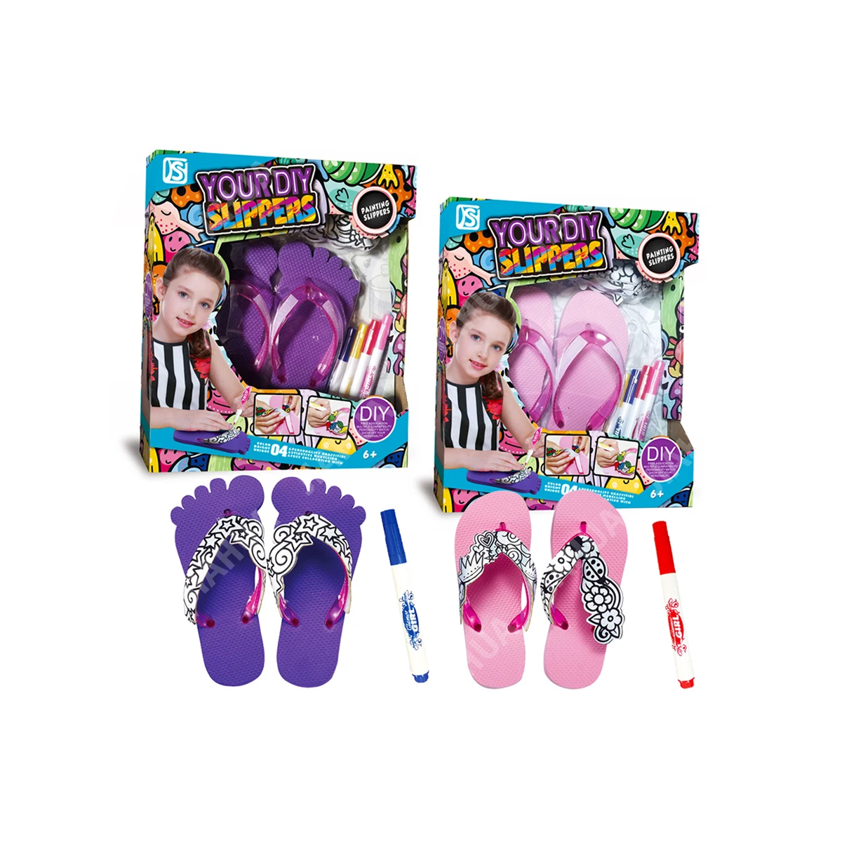 Student Color DIY Color Painting Graffiti Kids Slippers Drawing Toys Painting Coloring Toys