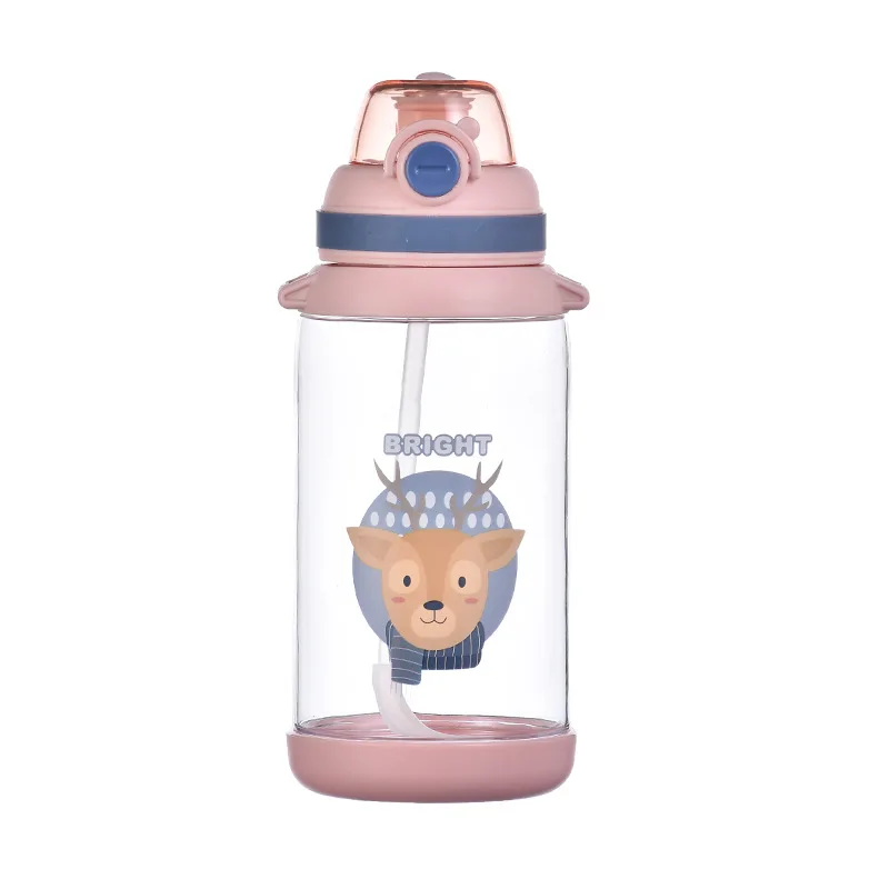 550ml/650ml kids Clear Plastic Water Bottle With Straw Drinking Children Drink School Cute Water Bottle For Kids