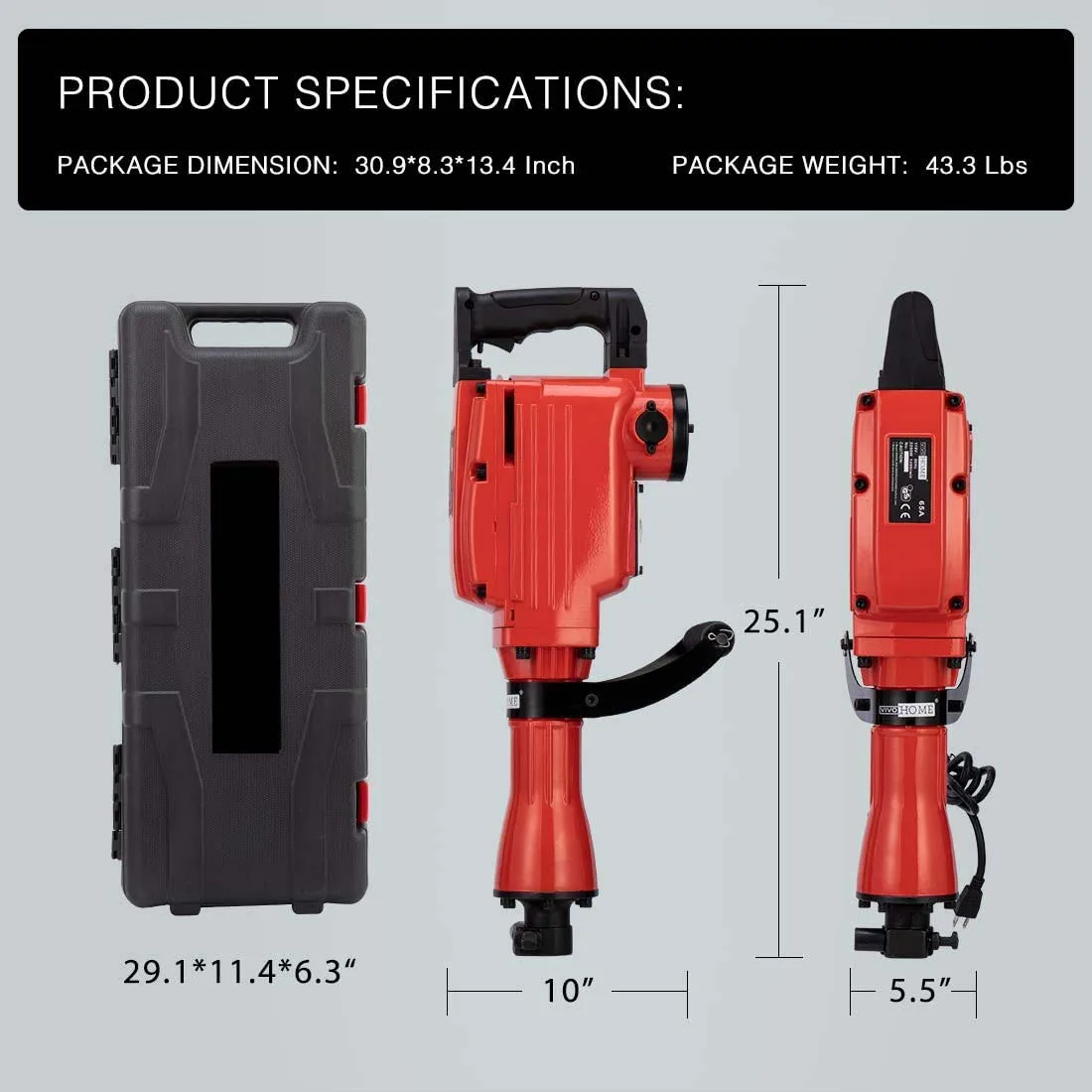 
110v Concrete Breaker 1500W Heavy Duty 65mm Powerful Electric Demolition Jack Hammer 
