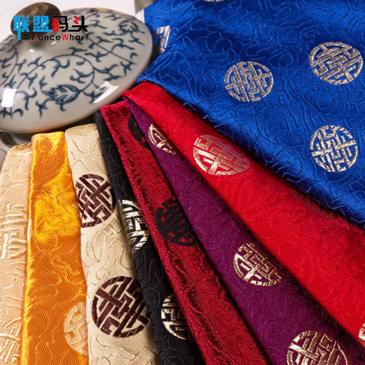 100% Polyester 80D Jacquard Chinese Satin Brocade Fabric For Chinese Traditional Clothes