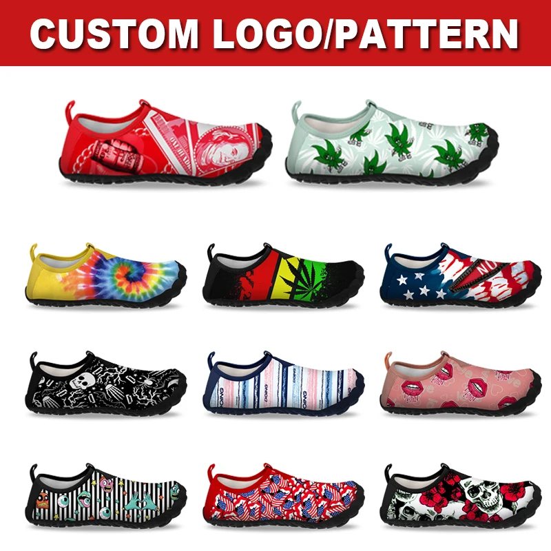 Customized Breathable Green Leaf Print Anti-slip Water Shoes Dive Equipment Waterproof Quick Dry Unisex Beach Aqua Shoes For Man