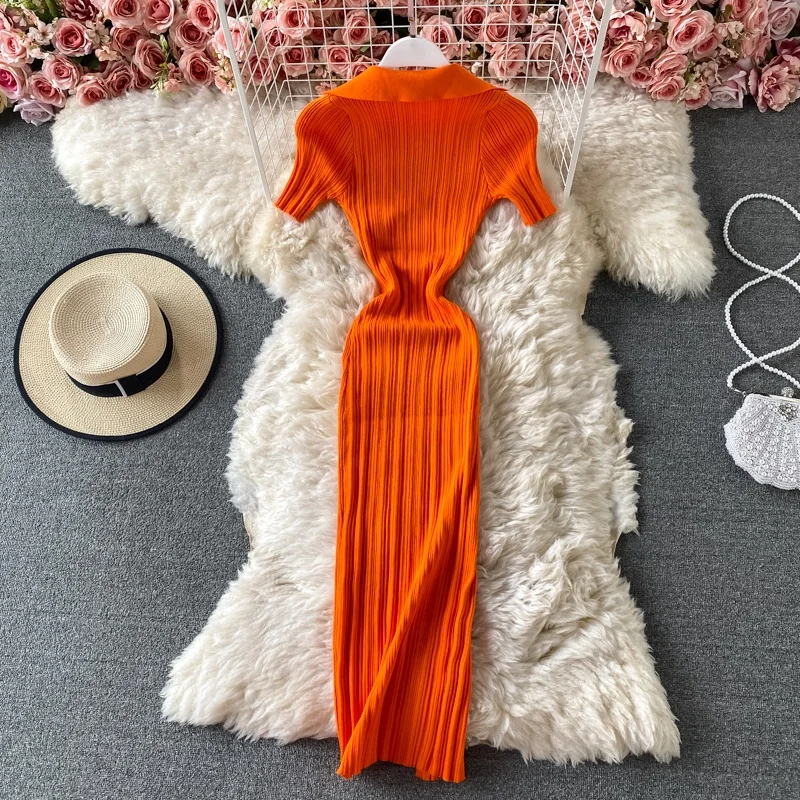 New Arrivals Slit Ladies Solid Color Knitted Pencil Dress